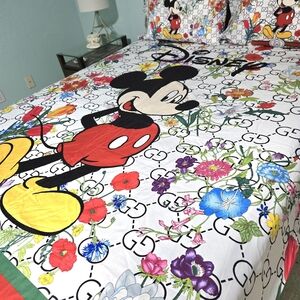 Disney Mickey Mouse Colorful Floral Duvet Cover